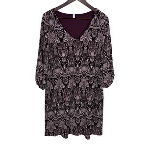 PinkBlush Burgundy Red Print V-Neck Dress Women’s Maternity Large Shift Lined